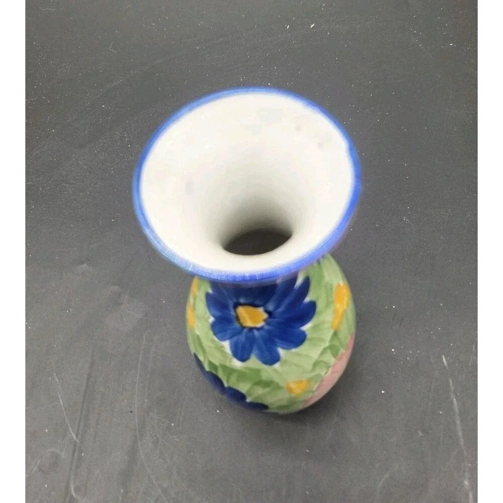 Multi Color Ceramic Vase Daisy Flower Hand Painted